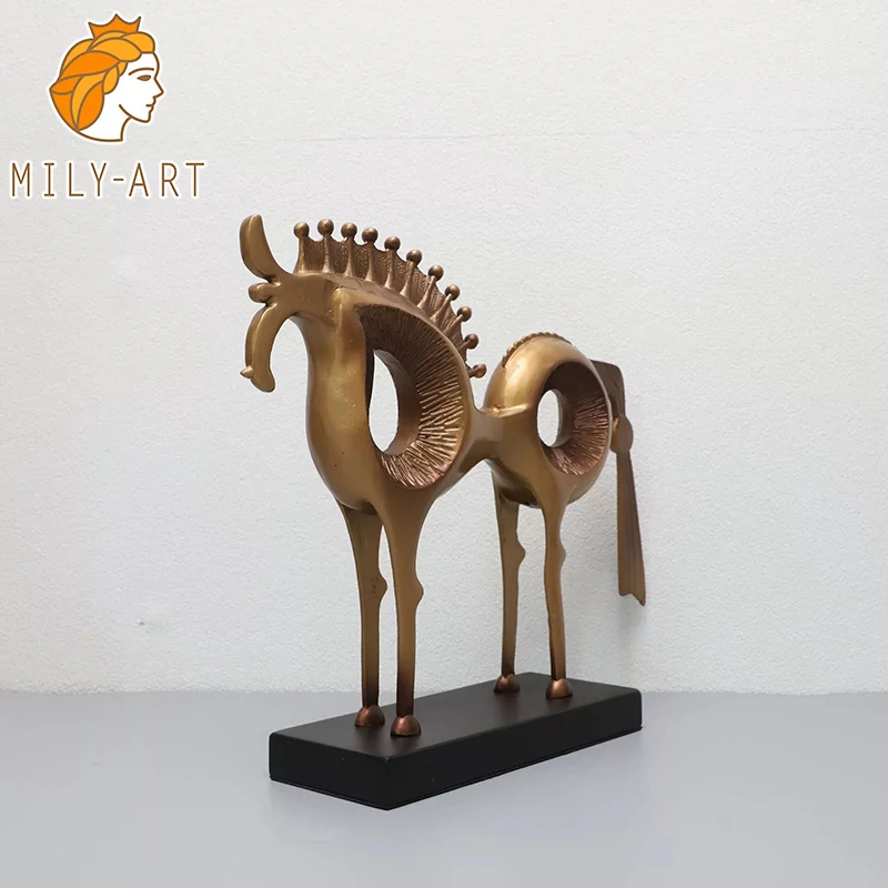 Abstract Horse Statue Metal Horse Sculpture Modern Art Animal Metal Sculptor With Marble Base For Home Decor Creative Gifts