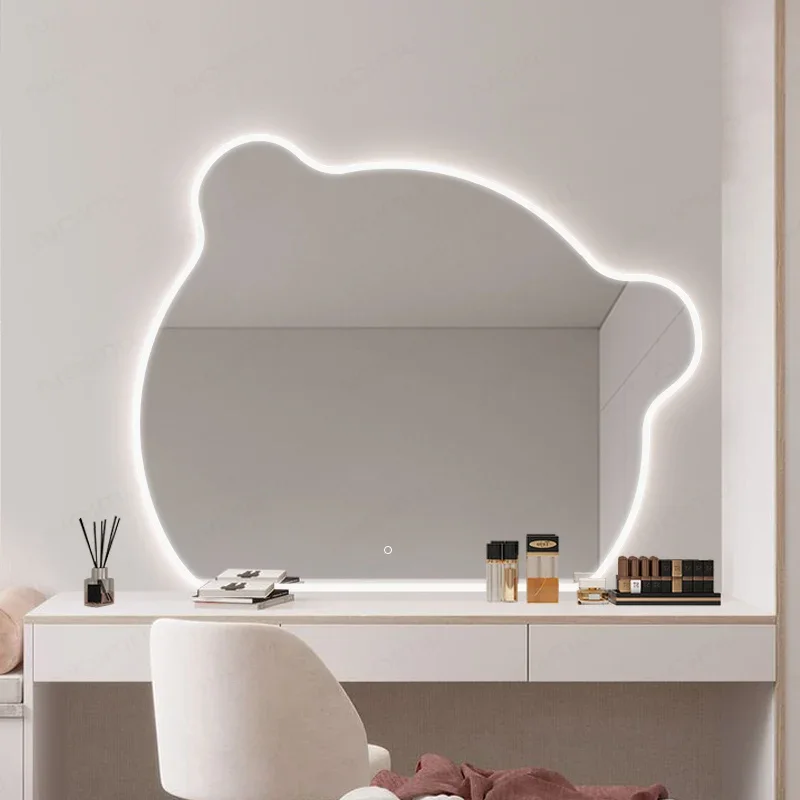 Bear Smart Mirror Wall Hanging Luminous Bathroom Cute Bathroom Mirror Irregular Touch Control Espejo Pared Mirror Wall EB5BM