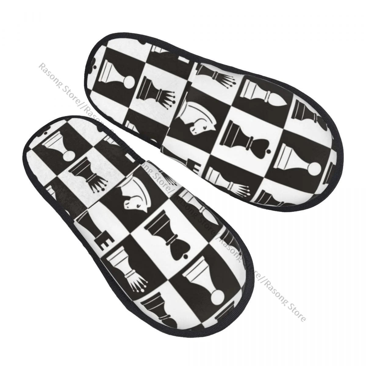 Plush Indoor Slippers Chess Pieces On Board Warm Soft Shoes Home Footwear Autumn Winter