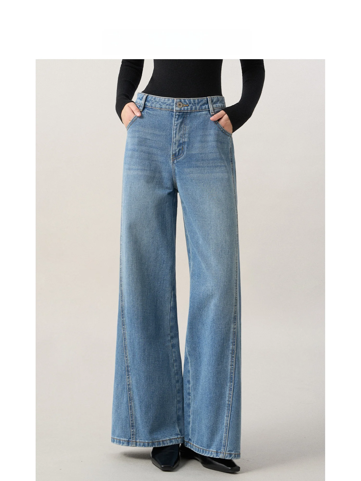 

Выцветшие джинсы с широкими штанинами в стиле ретро, женские свободные утягивающие брюки длиной до пола, хлопковые эластичные брюки с высокой талией