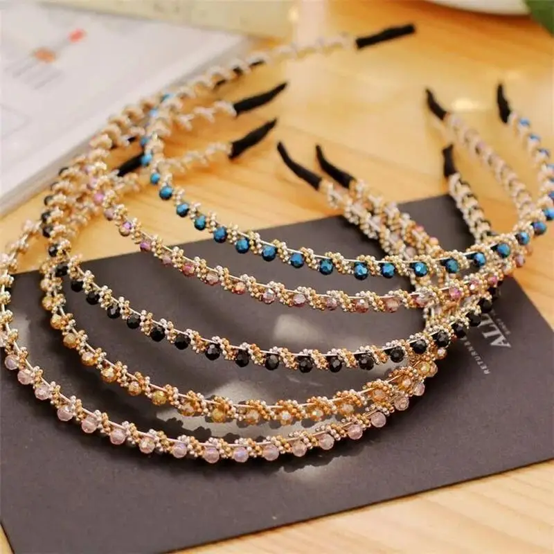 

Bling Thin Rhinestone HairBands for Women Girls No-slip Crystal Bezel Hair Hoops Ladies Alloy Hair Accessories Luxury Hairbands