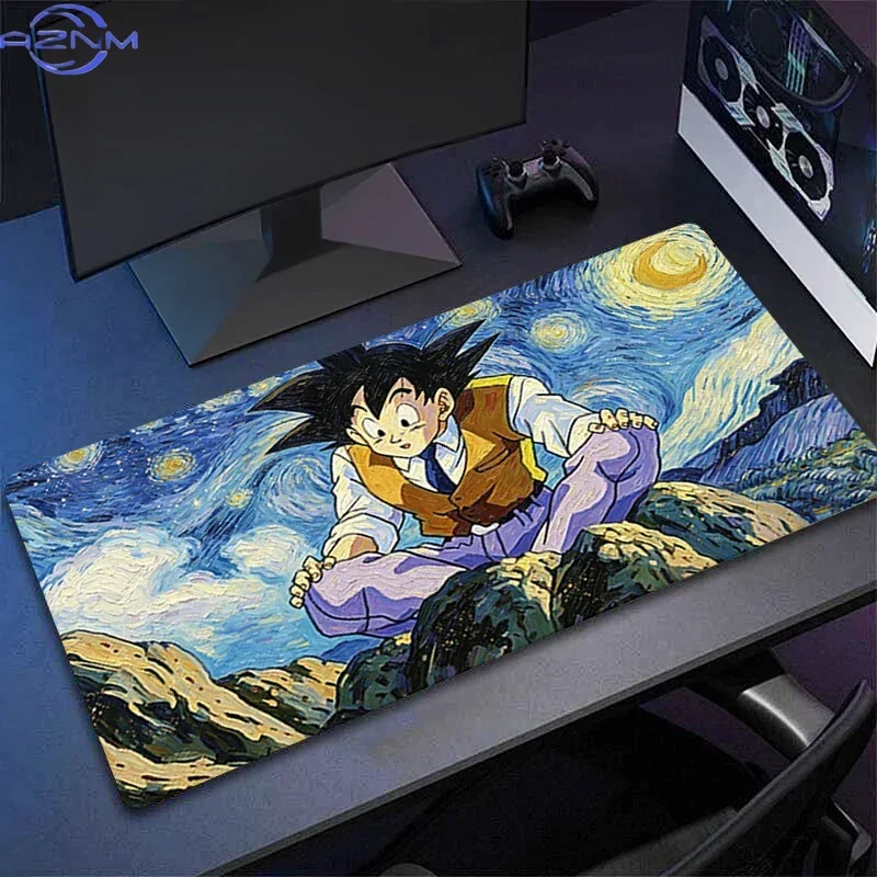 Starry Night Oil Painting Anime Character On Rocky Hill Mouse Pad, Rubber Non-Slip Base, Smooth Fabric Gaming Desk Mat for Deskt
