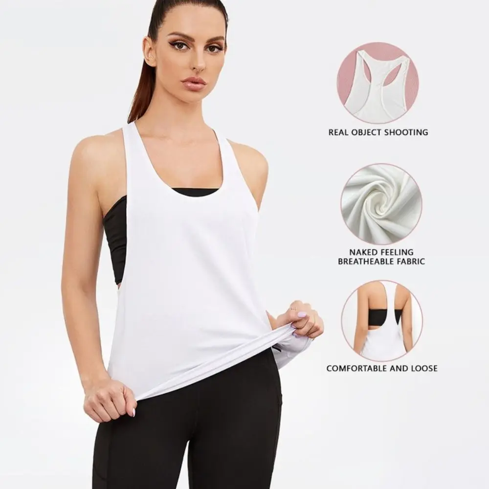 Breathable Net Sports Sleeveless Vest Asymmetrical Open Back Back Hollow Out Quick-Drying Vest T-shaped Slim Fit Running Vest
