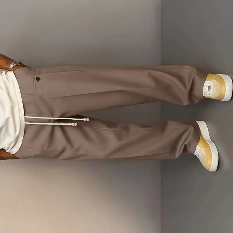 

2026 Men's Baggy Drawstring Long Trousers Stand Pocket Loose Casual Straight Pants Men Drawstring Straight Leg Bottoms Plus Size