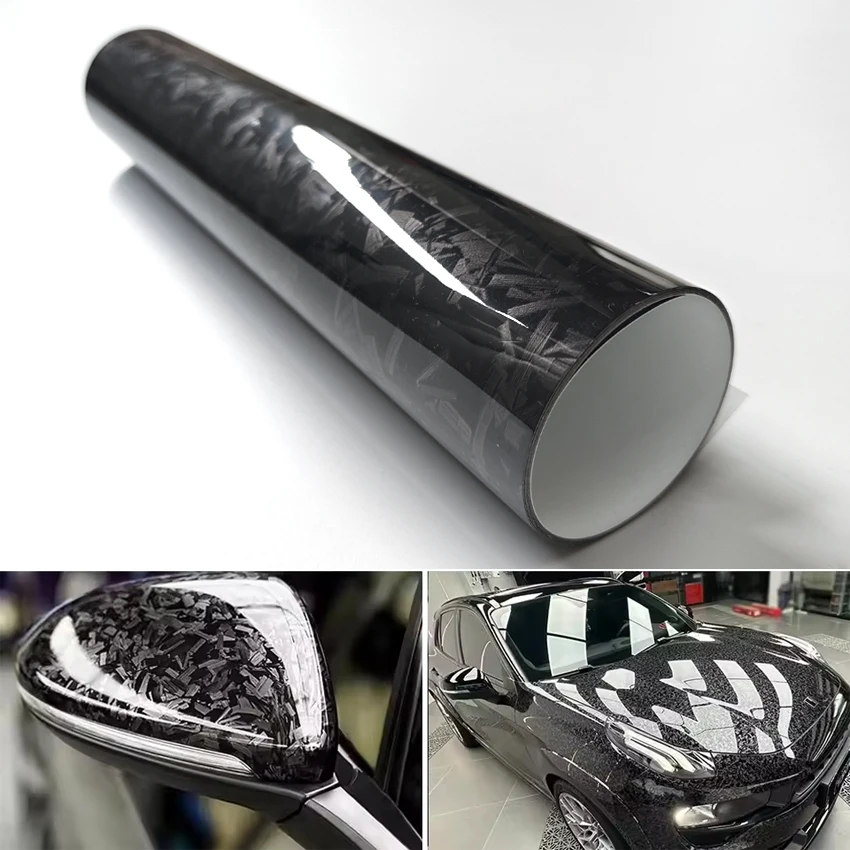 Carbon Fiber Film Glossy Black Car Body Film Forged Carbon Fiber Vinyl Wrap Film Self Adhesive Decal Sticker for Car Accessories