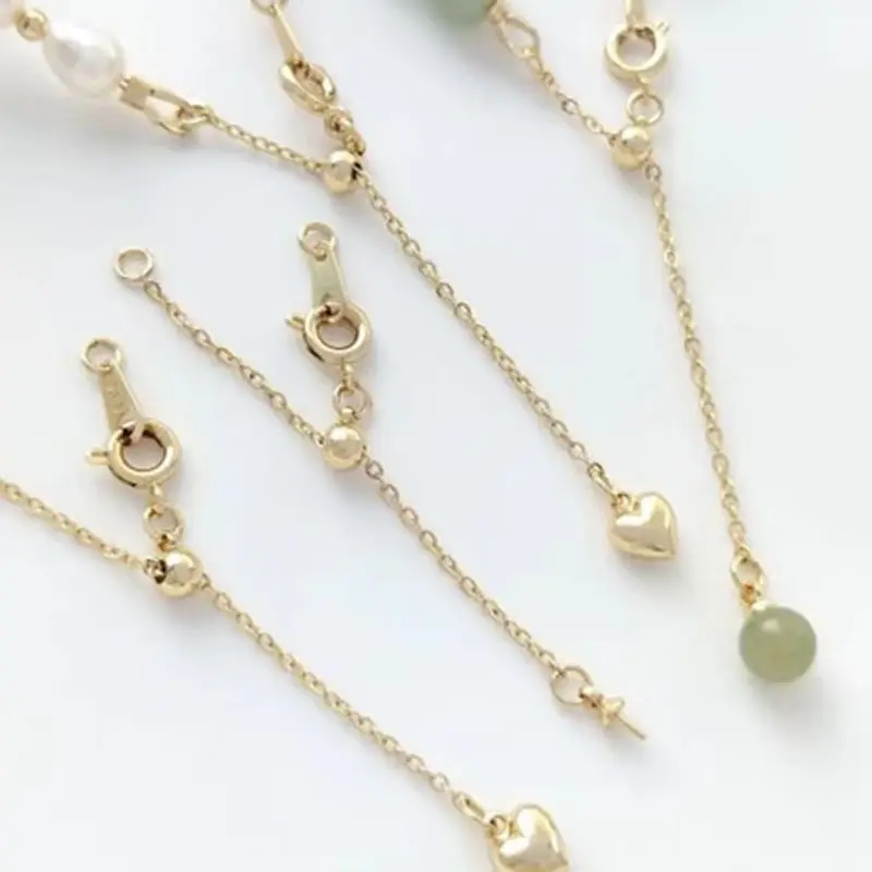 

14K Gold-Color Telescopic Adjustable Hanging Pearl Holder Extension Chain Peach Heart Charm Tail Chain DIY Jewelry B785