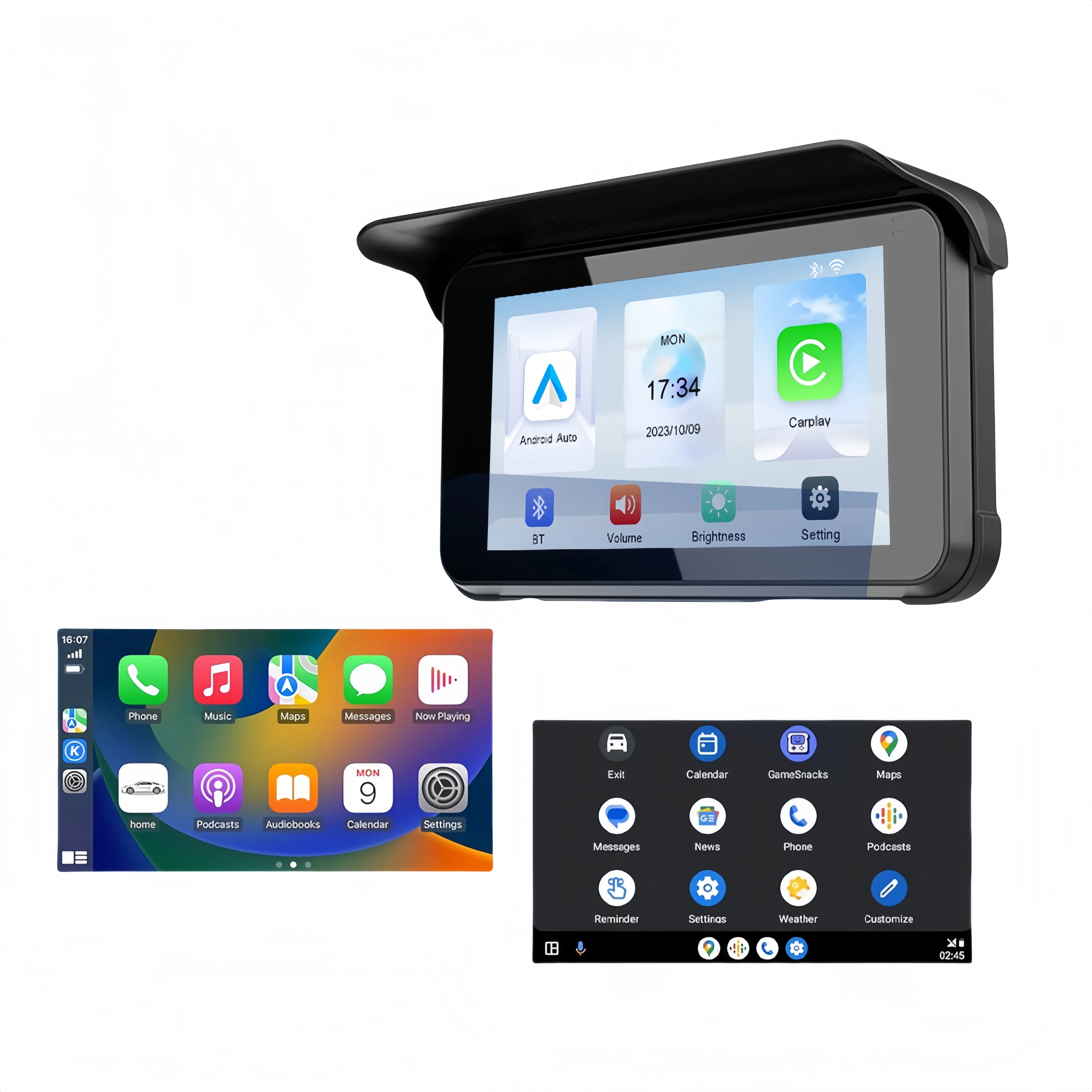 

5" Motorcycle Wireless Projection CarPlay/Android Auto IPS Display Retrofit Kit IP67 Waterproof CS80A