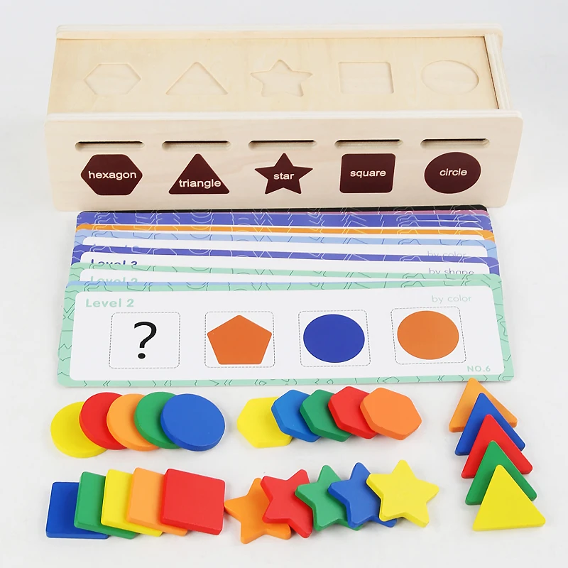 Boîte de rangement en bois pour jouets, 25 blocs géométriques Non toxiques, jouet Montessori, apprentissage préscolaire, cadeaux éducatifs