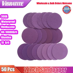 50Pcs 2 Inch 50mm Sanding Disc Wet Dry 80-10000 Grit Sandpaper Hook&Loop Aluminum Oxide for Drill Grinder Rotary Tools