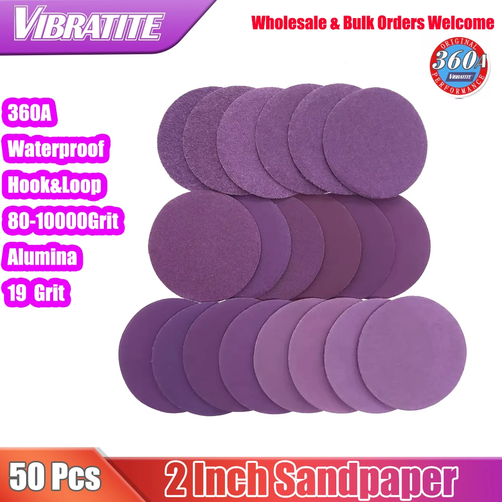 50Pcs 2 Inch 50mm Sanding Disc Wet Dry 80-10000 Grit Sandpaper Hook&Loop Aluminum Oxide for Drill Grinder Rotary Tools