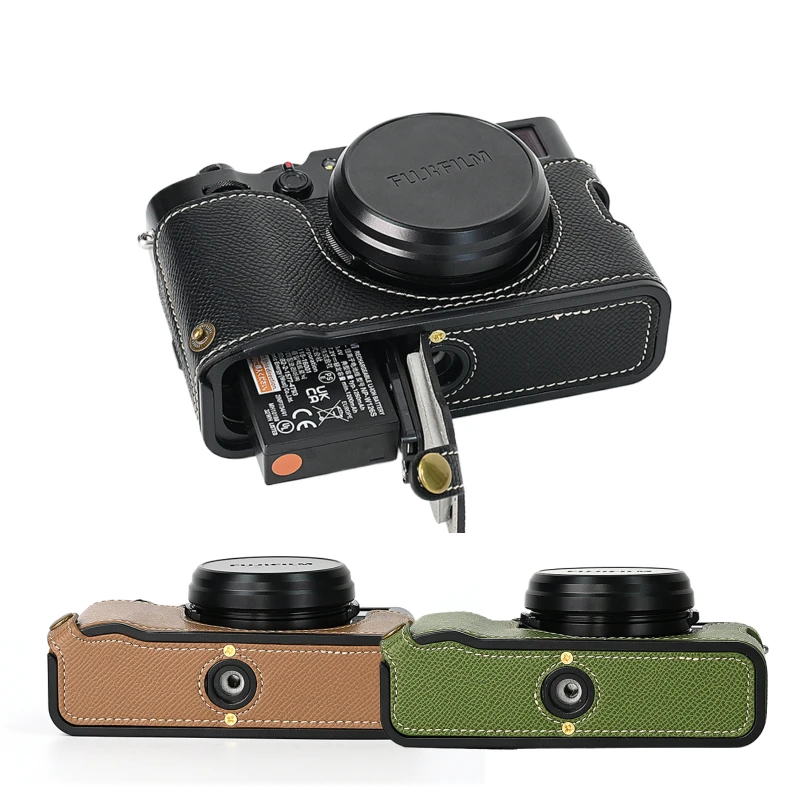PU Leather Half Body Set Cover For FujiFilm Fuji X100V X-100V Camera Bottom Case With Battery Opening