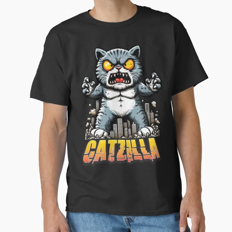 

Catzilla S01 D82 Funny King of the meowsters Vintage Japanese Monster Anime movie gift T shirt for cat lover Large size Tops