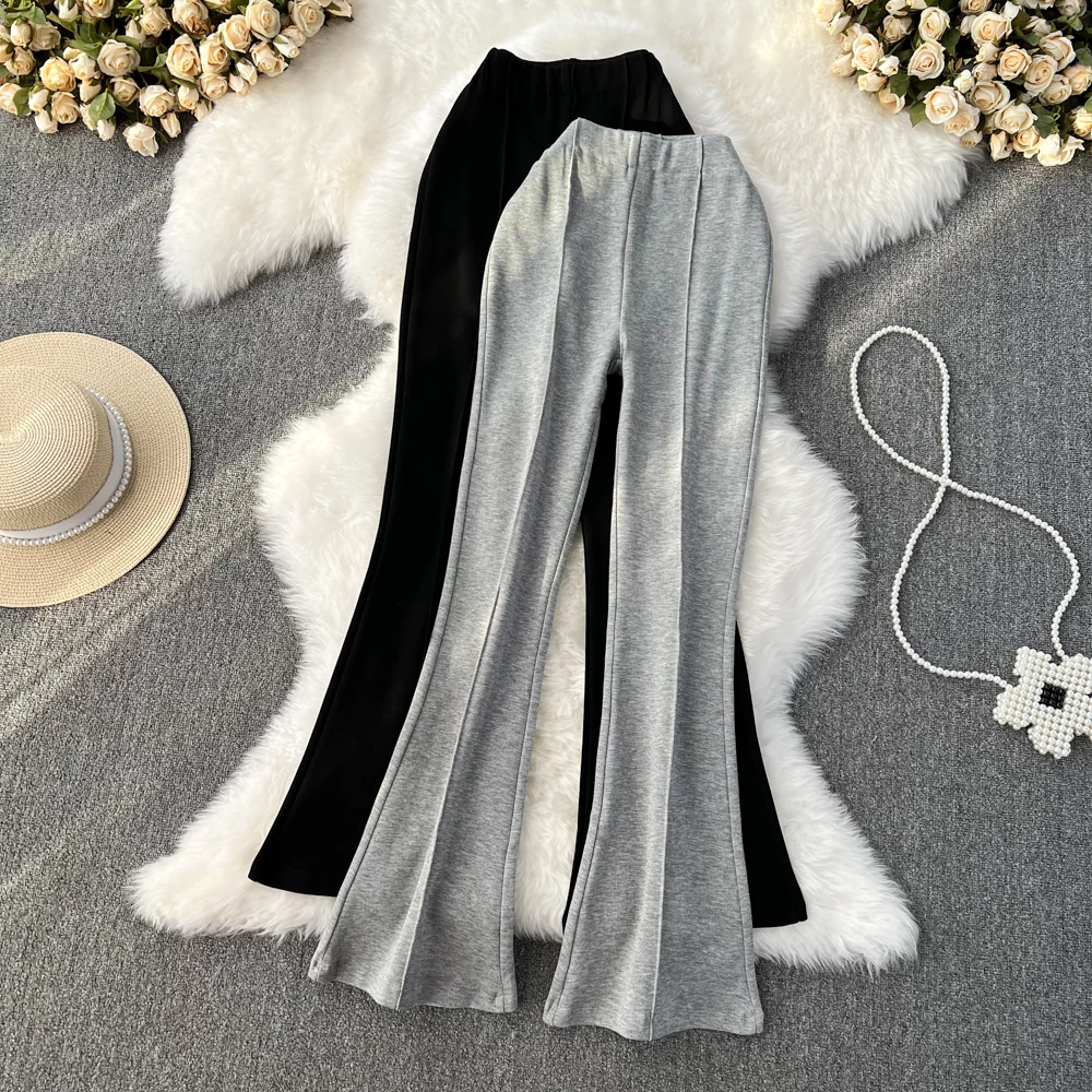 

Women Fashion Elastic High Waist Flare Pants Slim Trousers Elegant Casual Streetwear Spring Autumn Wide Leg Pants Ins Harajuku