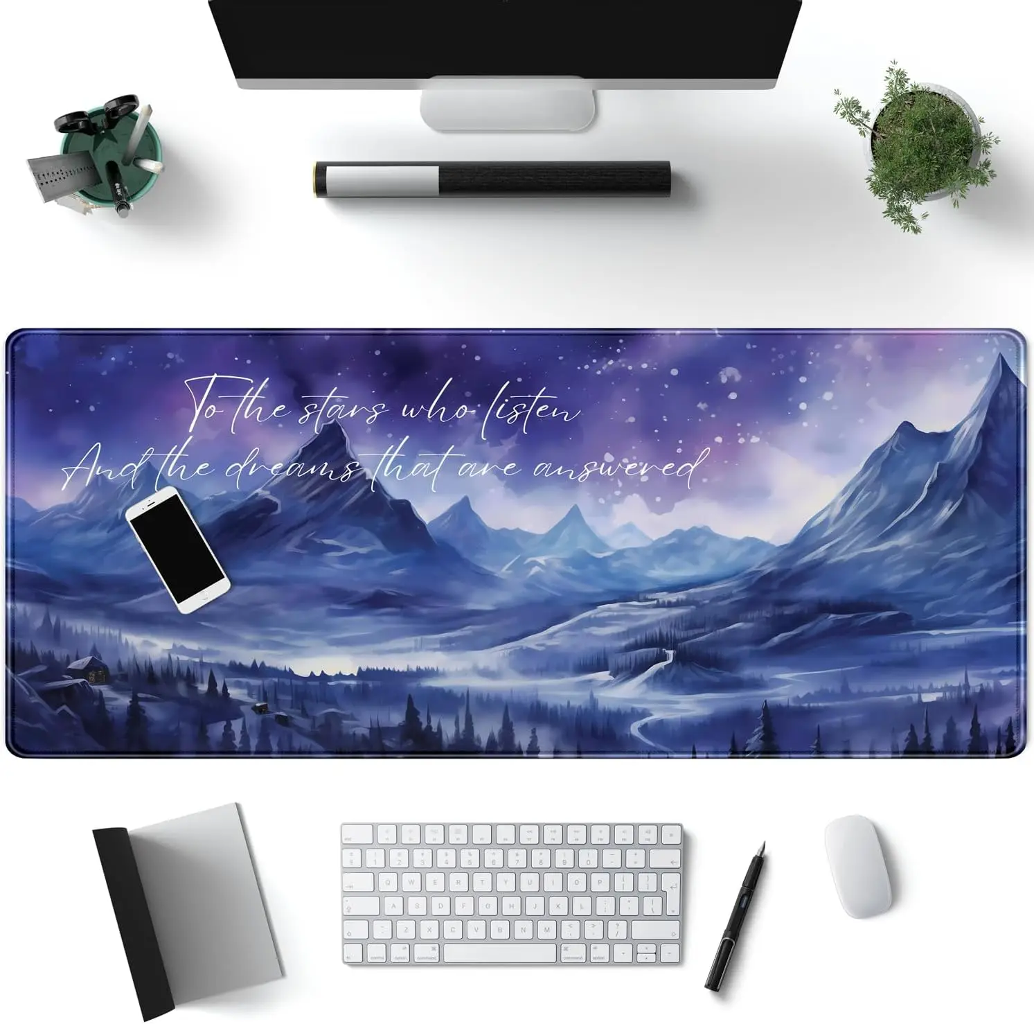 Large Starry Mountain Desk Mat Non-slip Lock Edge Keyboard Mouse Pad Galaxy Night Scenery Table Protector for Gaming Office