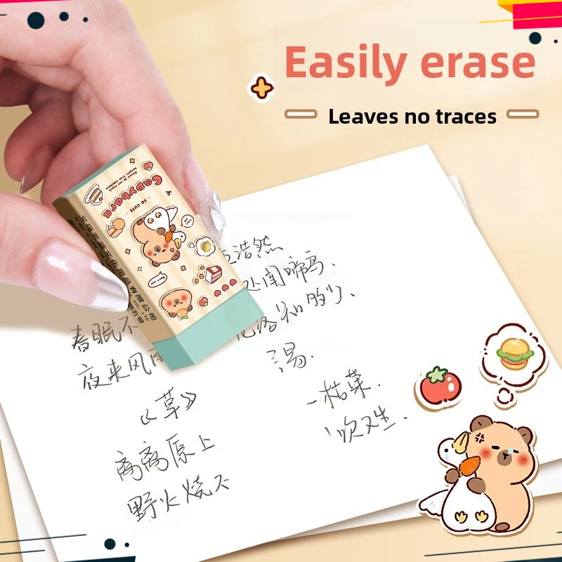 12 Pcs Capybara Eraser Cute Long Eraser Pupil Pencil Eraser Cartoon No Crumbs Wipe Clean Back To School