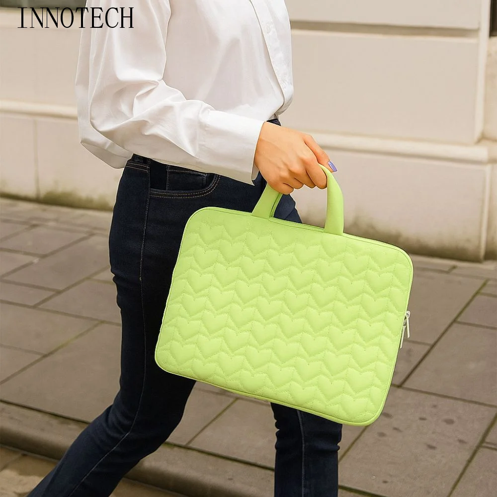 

Soft Portable Laptop Bag Solid Color Comfortable Laptop Sleeve with Handle Heart Pattern Tablet Case Office