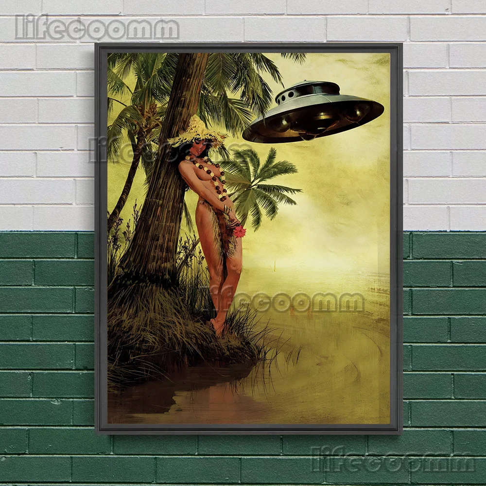 UFO Lost In Otherworld Surreal Fantasy Vintage Wall Art Canvas Print Escape The Strange Cosmic Abstract Art Poster Print Decor
