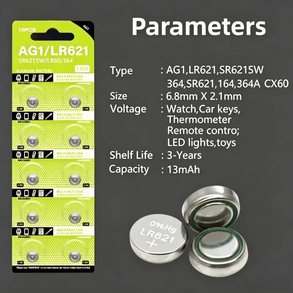 Alkaline Button Cell Battery LR621 AG1 1.55V SR621SW 364 363 164 L621 CX60 Coin Battery for Watch Clock Remote