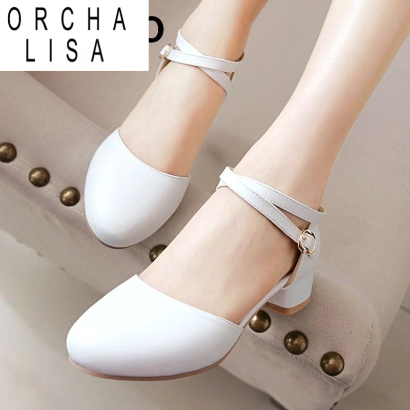 

ORCHA LISA 2025 Милые сандалии для девочек с круглым носком на толстом каблуке 3 см с пряжкой и ремешком Большие размеры 41 42 43 44 Мягкая повседневная женская обувь Лето