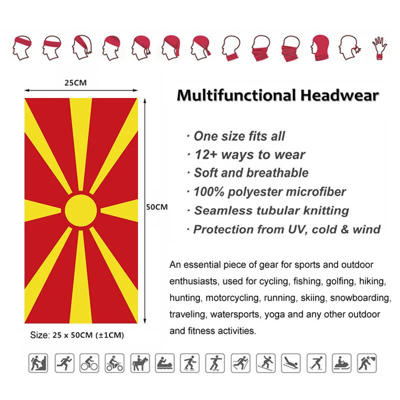 Macedonian Flag Pattern Face Bandana Men Balaclava Neck Gaiter Headwear Riding Cycling Face Cover Mask Tube Seamless Headscarf