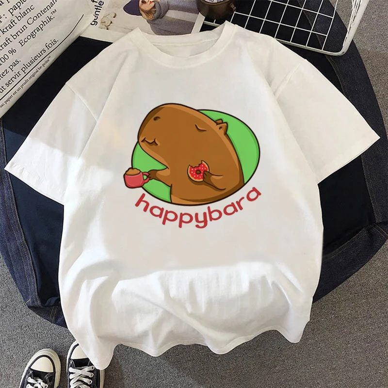 

Casual women's T-shirt Cute Capybara T shirt Anime Woman clothing 2023 Summer Female Graphic t-shirts O-collar Printed Top Tees