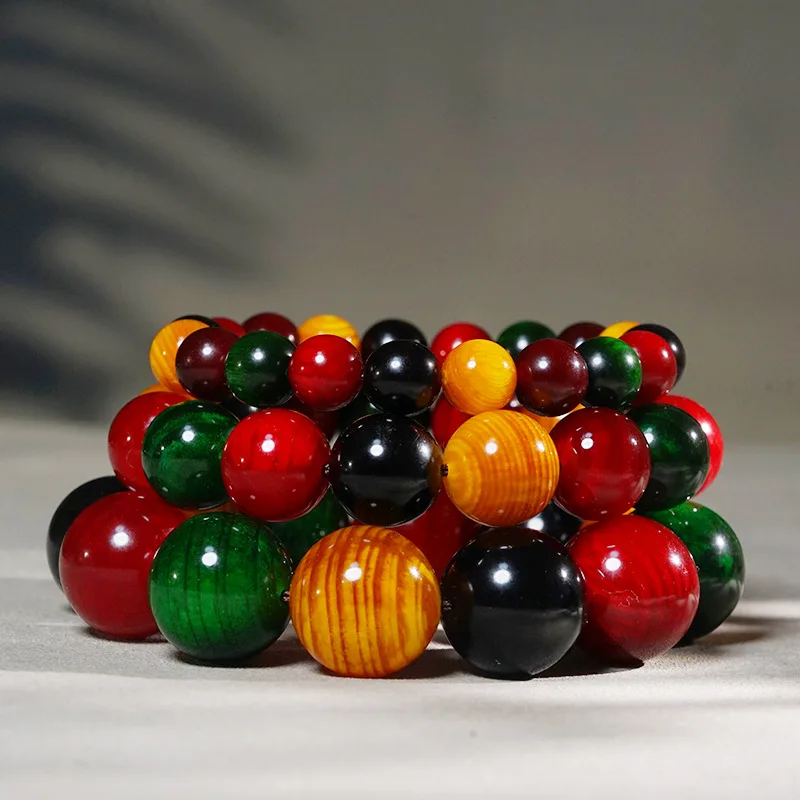 

Amber Wood Multi Bead Prayer Bracelet Translucent High Oil Content Natural Wood Mala Beads for Men and Women Gifts