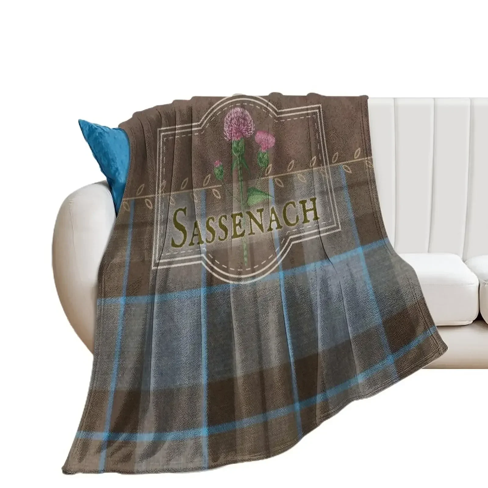 Outlander - Sassenach Leather and Tartan with Thistles and Leaves Throw Blanket manga wednesday Blankets