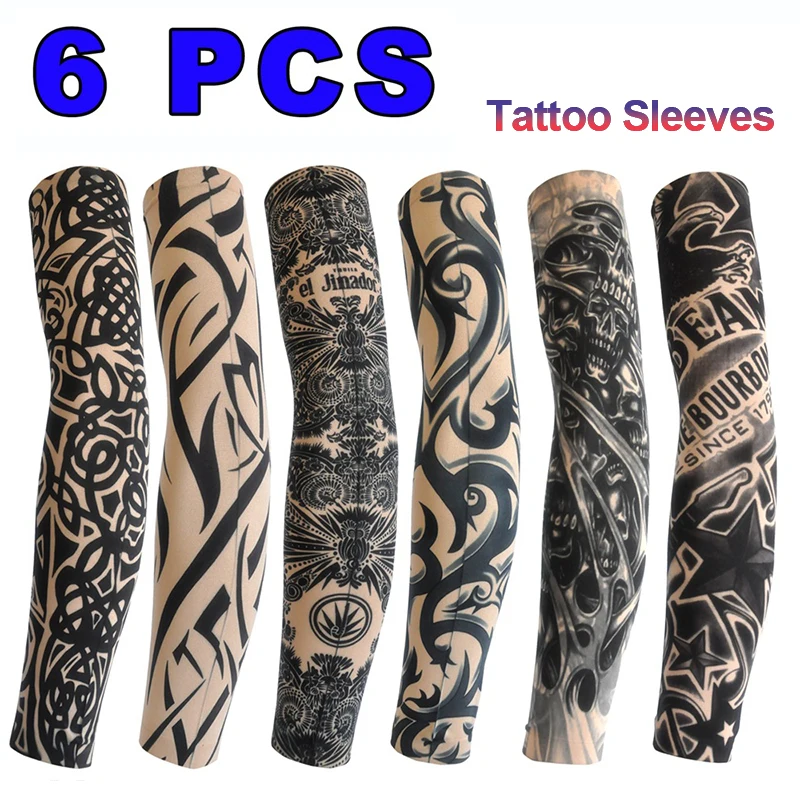 AliExpress NONE 6 PCS Tattoo Sleeves Unisex Summer Cycling Sun Protection Arm Covers Beach Driving Fishing Breathable Nightclub Elastic Sleeves
