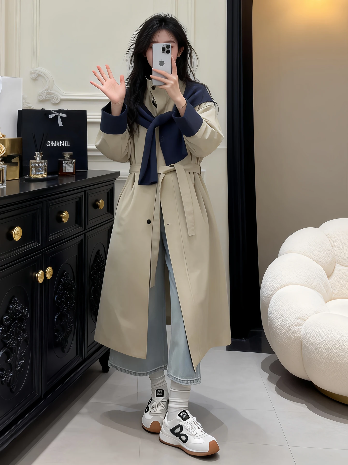 

Корейская женская ветровка в стиле Хепберн, повседневное пальто средней длины, весна-осень, новинка, маленький размер, модное