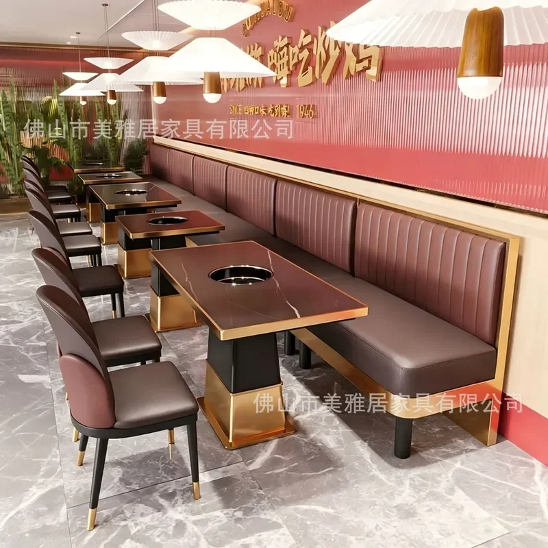 Custom Rock Slab Table and Chair Set for Hotel Hot Pot Bullfrog Shop Dining Box BBQ Restaurant Soft Bag Card Seat Sofa