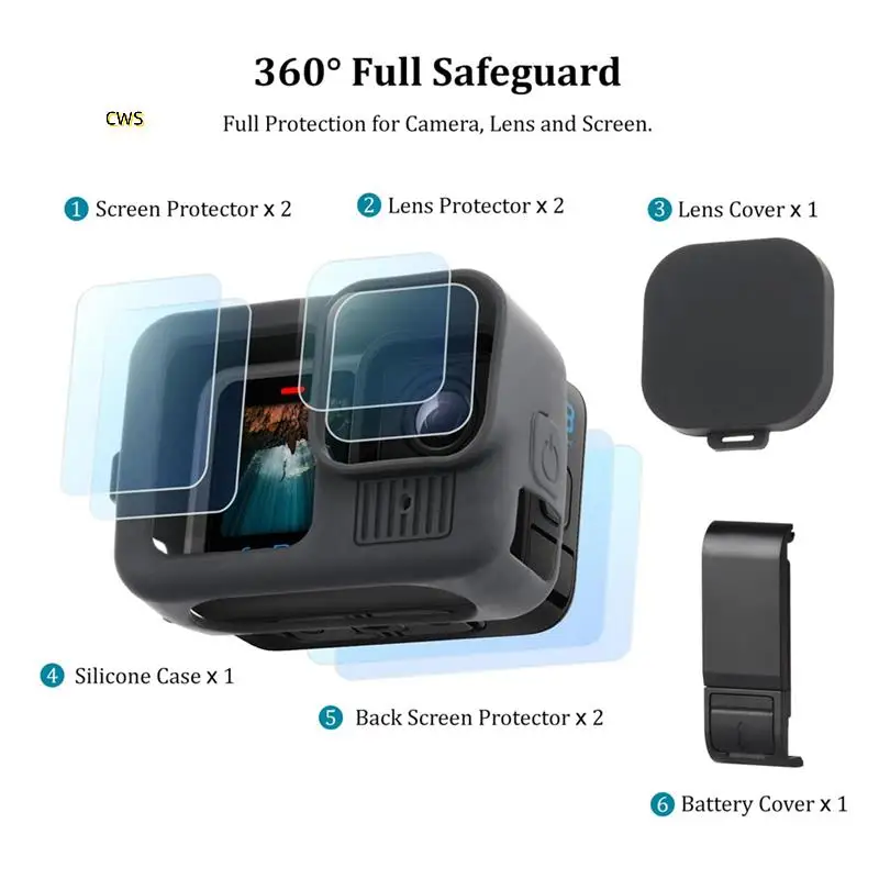 Силиконовый чехол для Gopro Hero 13, черные аксессуары, боковая крышка аккумулятора, защитные пленки для экрана, крышки объектива и ремешок