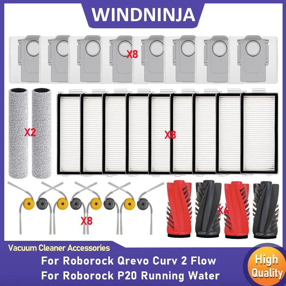 Main Side Brush Hepa Filte Roller Mop Dust Bag For Roborock Qrevo Curv 2 Flow/P20 Running Water Robot Vacuum Accessories Parts