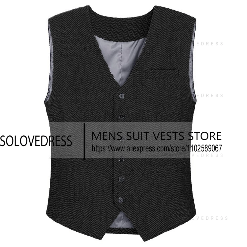 Men's Vest V Neck Herringbone Waistcoat Single Breasted Slim Fit Wedding Men's Vest For Jacket