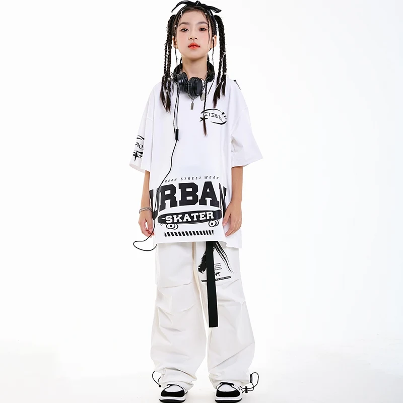 

Sports White Suit Jazz Dance Clothes Girls Hiphop Suit Children Street Dance Hip Hop Dance Performance Stage Costumes DN20405