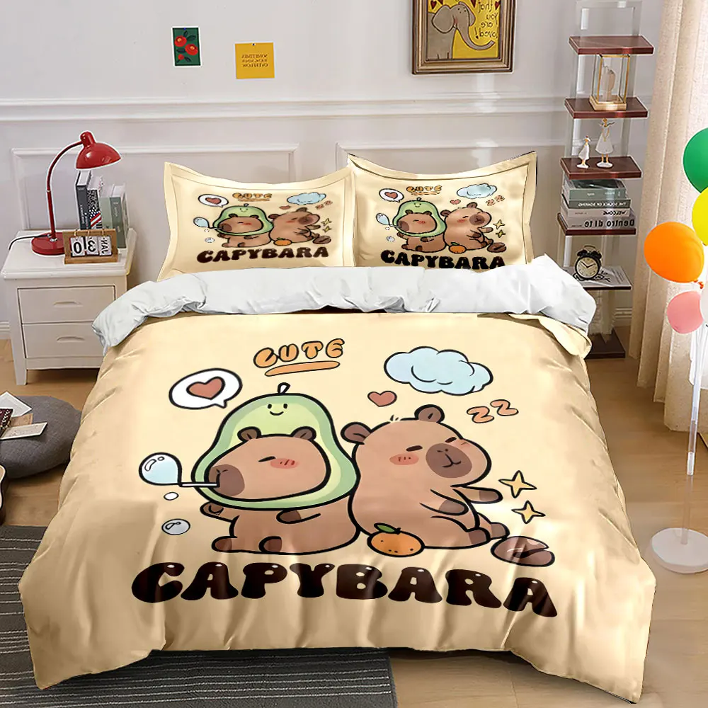 

Cute capybara cartoon illustration Duvet Cover Set with 3D Printing Design Soft Polyester Bedding Set All-Season Comfort