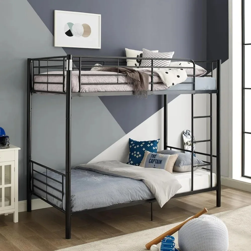 

Urban Industrial Twin over Twin Metal Bunk Bed, Twin over Twin, Bedroom double beds, student dormitory bed, Black