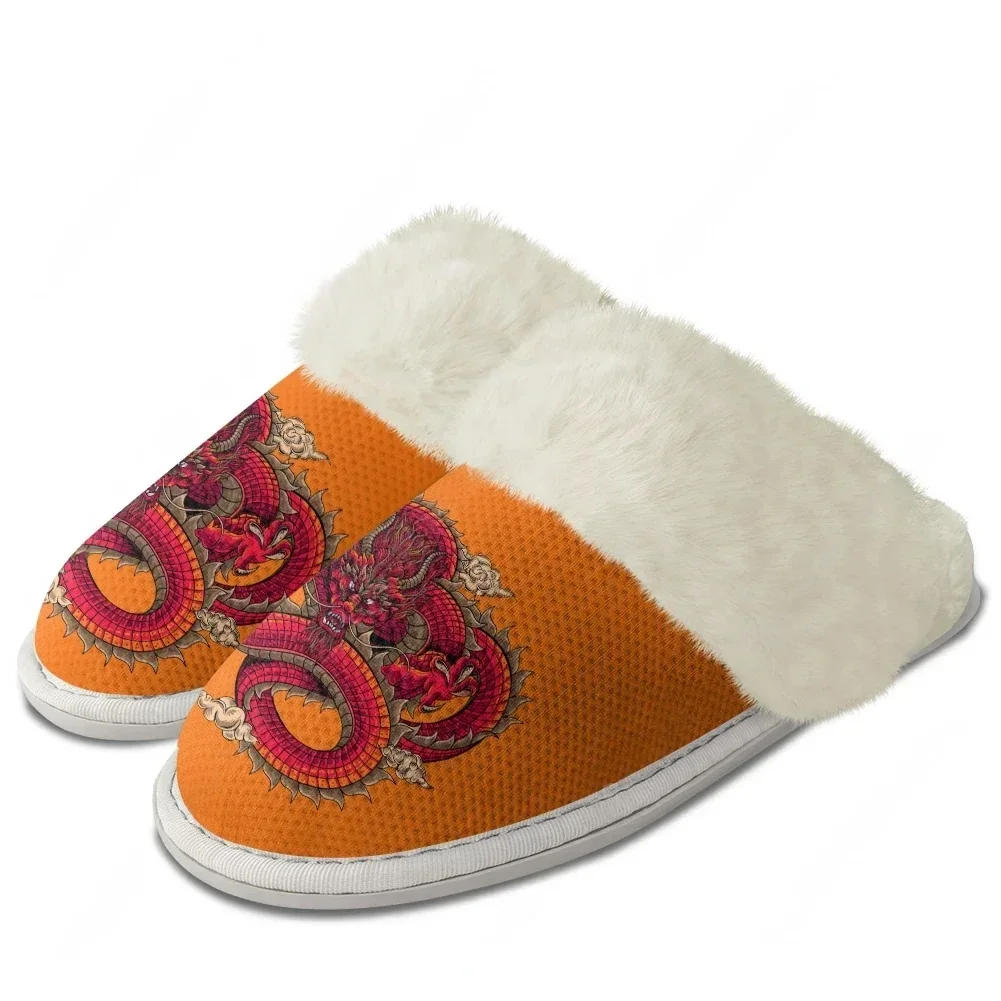 Chinese Dragon Plush Slippers Keep Warm Shoes Mens Womens Home Cotton Bedroom Customized Thermal Lightweight Slipper DIY