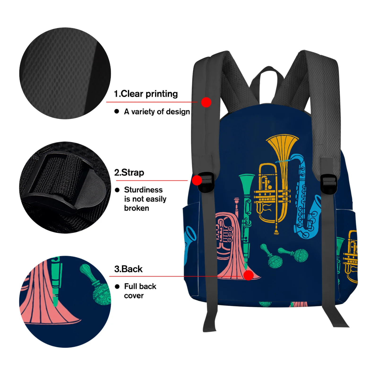 Musical Instrument Backpack Teenagers Student School Bags Laptop Custom Backpack for Men Women Travel Bag