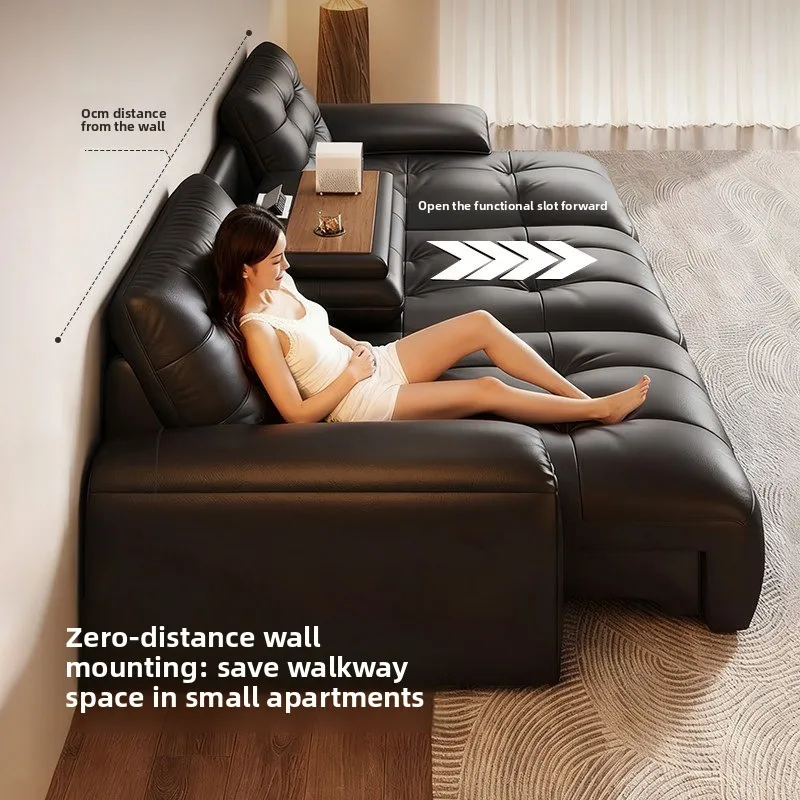 Sofa first layer cowhide retractable function electric sofa zero against the wall Italian sofa living room