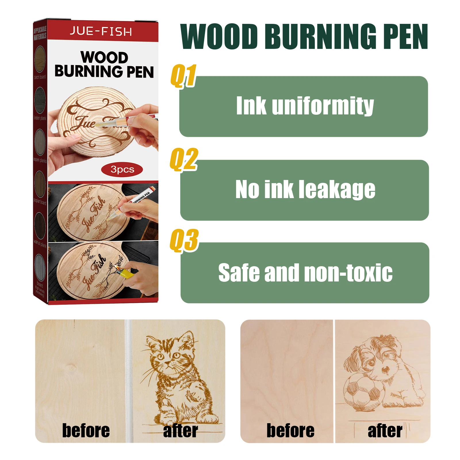 3PCS Wood Burning Pen Scorch Creative Chemical Wood Burned Marker Pyrography Pens for DIY Art Fine Tip Woodworking Marker Kit