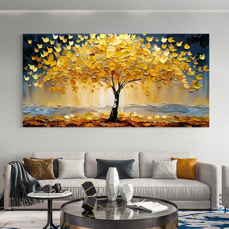 Abstract Golden Tree Canvas Painting Rich Tree Money Tree Posters and Prints Wall Art for Living Room Decoration Unframed