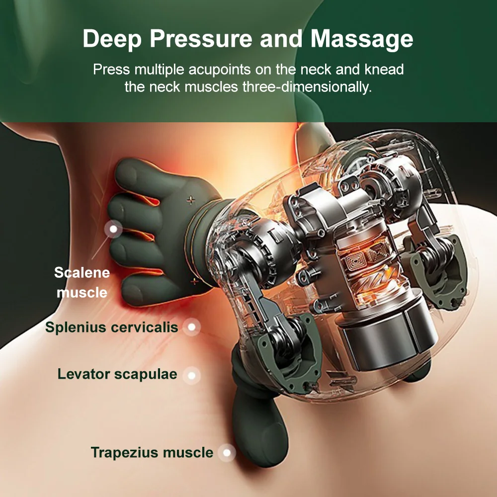 Wireless Neck Cervical Trapezius Kneading Massage Shawl 4D Bionic Finger Neck Shoulder Massager Brushless Motor Neck Masajeador