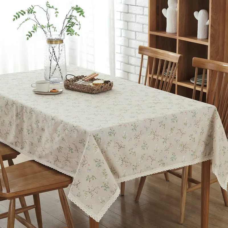 1Pcs Tablecloths Vintage Floral Print Table Cloth Linen Cotton Lace Tablecloth Dining Table Cover for Kitchen Home Decoration