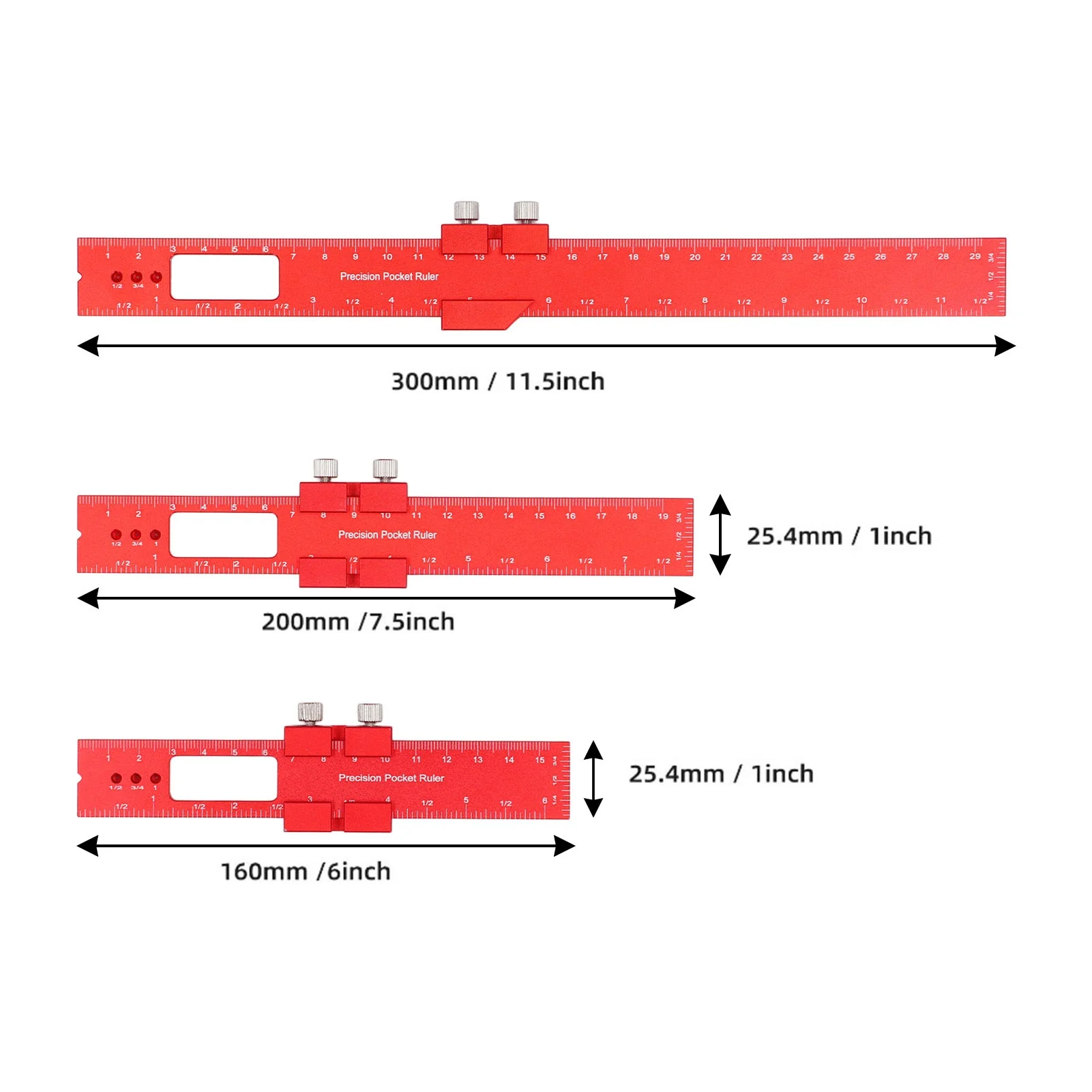 3Pcs Metal Slide Ruler Inch Metric Stop Marking T Type CNC Scribing Measuring Aluminum Woodworking Rule 16 20 30cm
