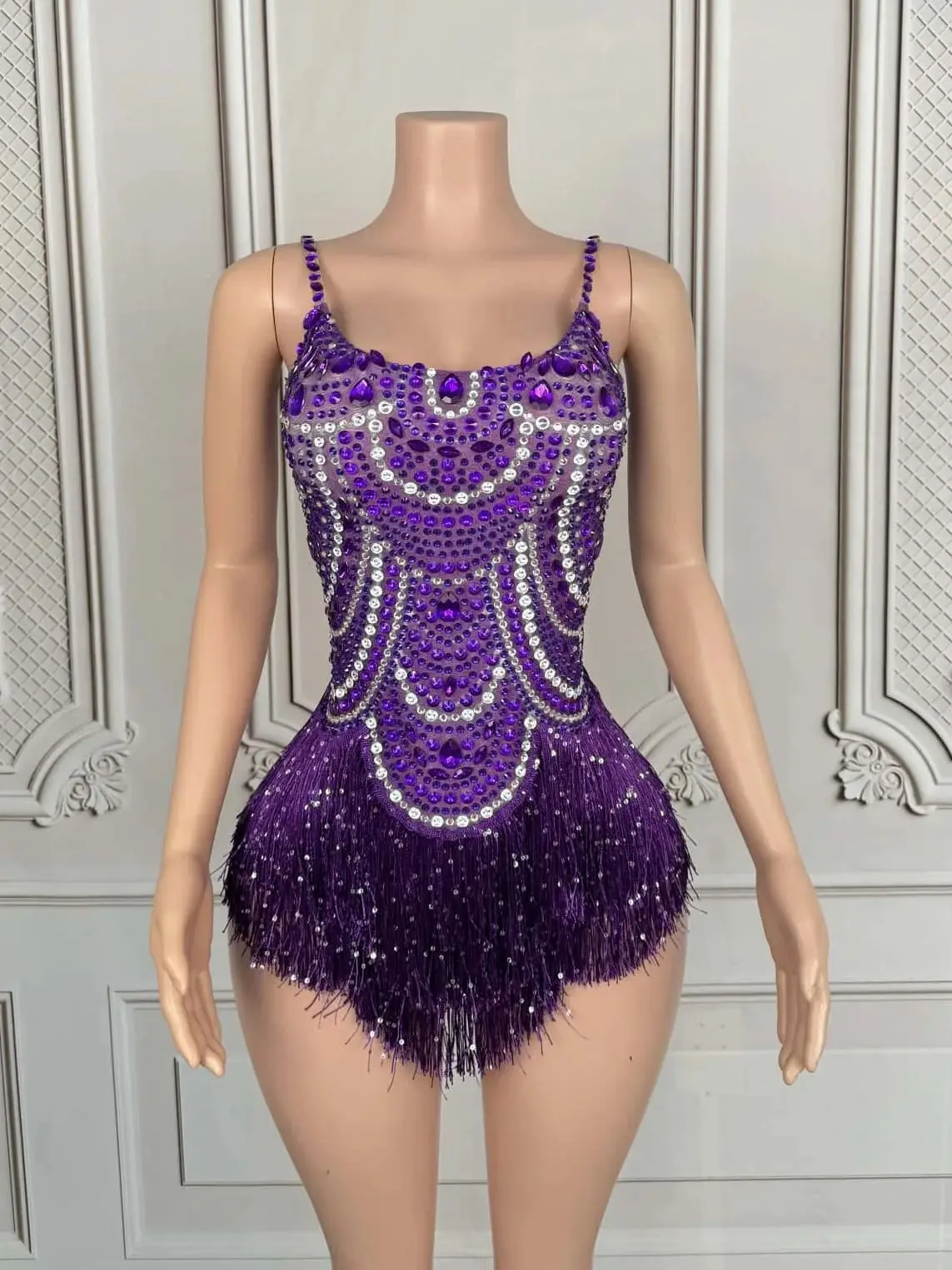 Body brillante con borlas y diamantes de imitación para mujer, traje Sexy para discoteca, baile, cantante, bailarina, espectáculo, mono de escenario Jingling