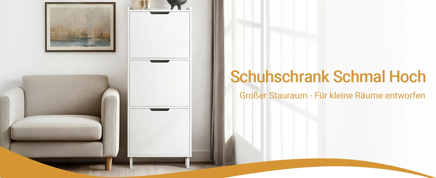 SoBuy FSR151-H-W Schuhkipper mit 3 Klappen Schuhschrank schmal Schuhregal mit 6 Ablageflächen Schuhkommode Schuhablage Weiß – Detail 1