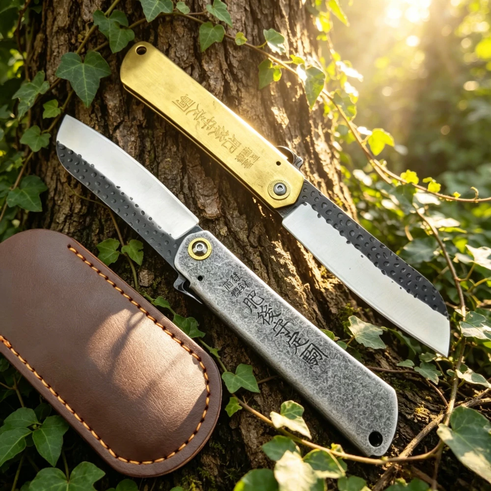 

Higonokami Handmade Camping Picnic Meat Cutting Folding Knife Forging Outdoor Cycling Portable Pocket Knives with Leather Sheath