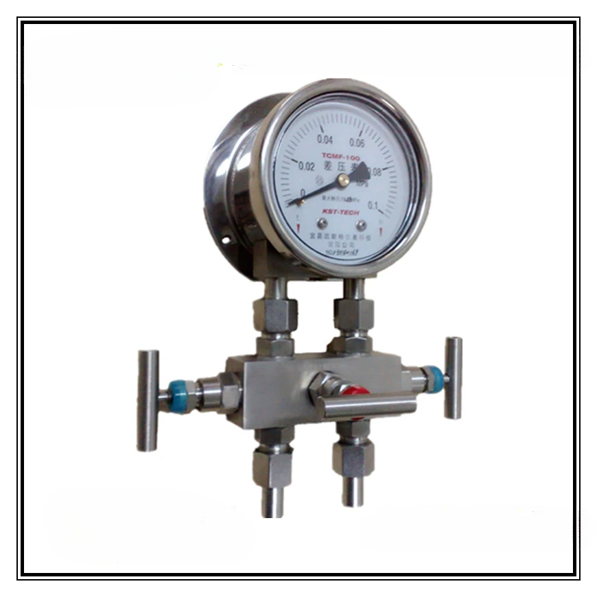 Three-valve group differential pressure gauge, anti-overpressure, gas-liquid filter differential pressure measurement