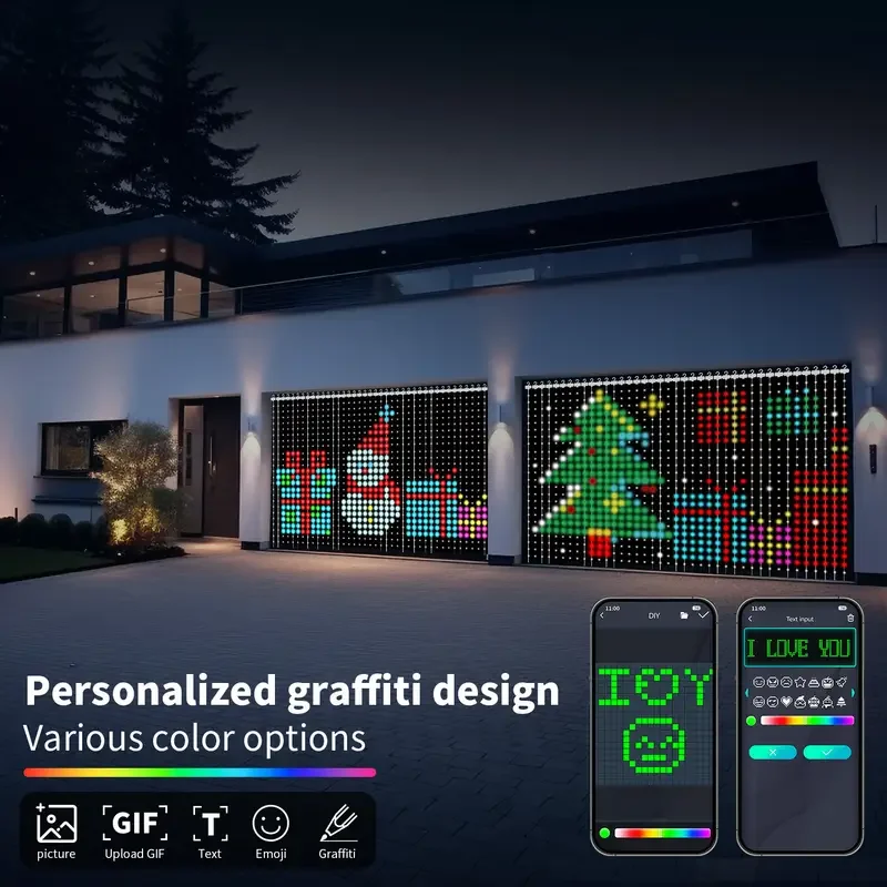 أضواء الستار الذكية، 400 أضواء ستارة USB LED مع جهاز التحكم عن بعد في التطبيق، سلسلة ستارة عيد الميلاد لمزامنة الموسيقى في الهواء الطلق #2