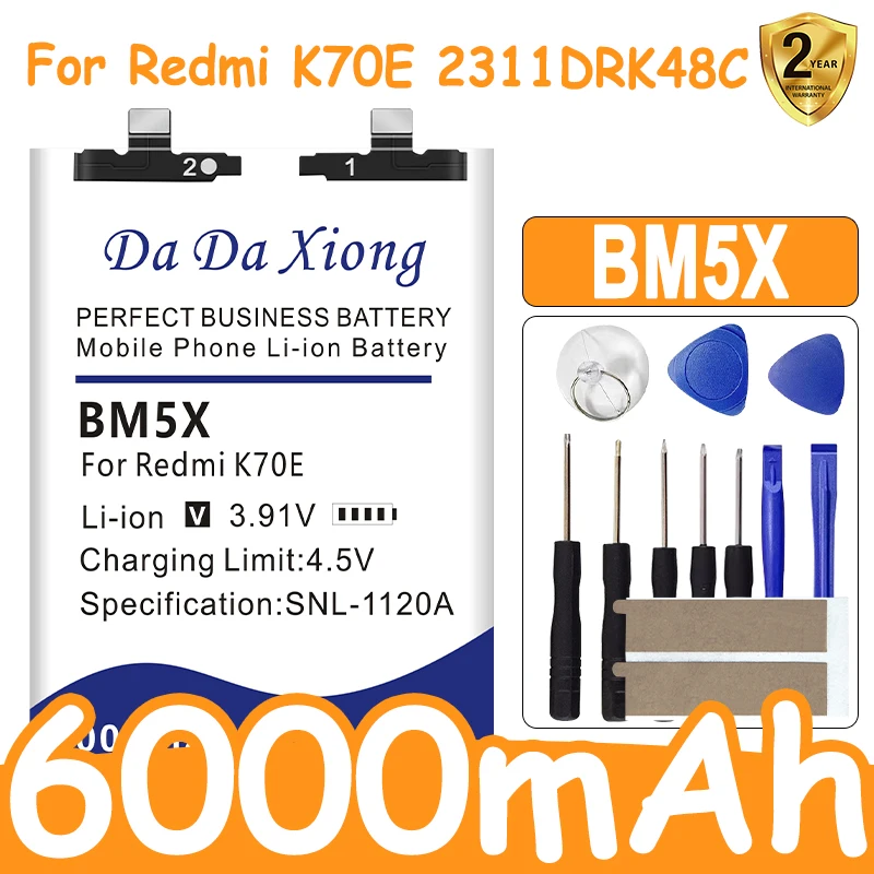 

DaDaXiong Battery BM5X 6000mAh Battery For Redmi K70E 2311DRK48C Phone Replacement Batteries + Free tools